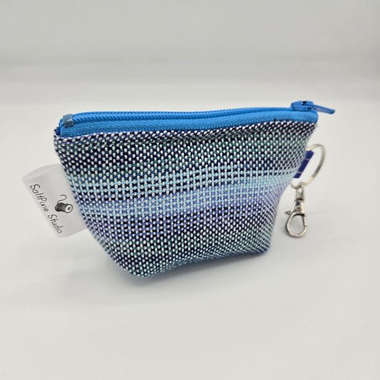 Super Tiny Mini Zip Clip Pouch | Handwoven Tencel | Blue Sea Gradient